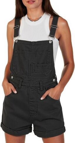 Denim Shortalls for Women Summer Casual Adjustable Straps Rompers Loose Fit Bib Jean Jumpsuit Overalls with Pocket in Saudi Arabia