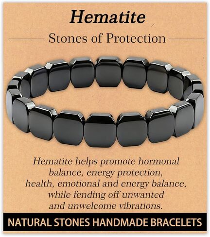 Hemys Hematite Bracelet for Men Black Hematite Stone Bracelet Natural Round Square Stone Stretch Bracelets Restore Confidence Enhance Mental Jewelry Accessories Gifts in Saudi Arabia