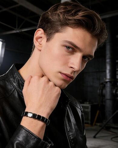 Hemys Hematite Bracelet for Men Black Hematite Stone Bracelet Natural Round Square Stone Stretch Bracelets Restore Confidence Enhance Mental Jewelry Accessories Gifts in Saudi Arabia