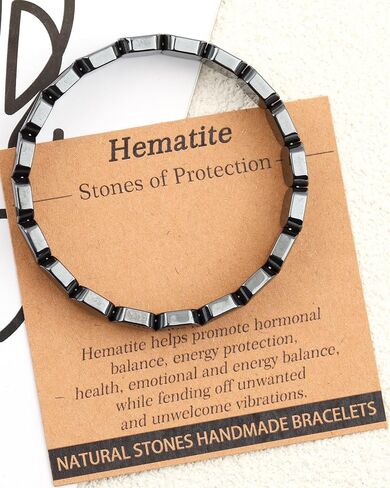 Hemys Hematite Bracelet for Men Black Hematite Stone Bracelet Natural Round Square Stone Stretch Bracelets Restore Confidence Enhance Mental Jewelry Accessories Gifts in Saudi Arabia