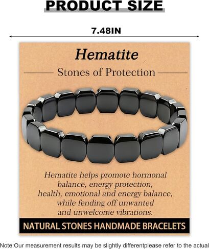 Hemys Hematite Bracelet for Men Black Hematite Stone Bracelet Natural Round Square Stone Stretch Bracelets Restore Confidence Enhance Mental Jewelry Accessories Gifts in Saudi Arabia