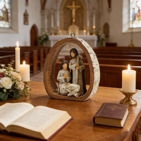Holy Family Birch Bark Ring Nativity Set Hanging Christmas Decorations with Jute Bow-Nativity Ornaments Xmas Tree/Wreath/Manger Décor Christian Baptism Gift by UGKIamous in Kuwait