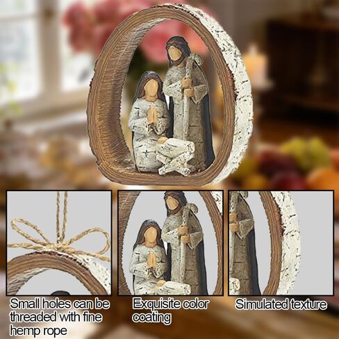 Holy Family Birch Bark Ring Nativity Set Hanging Christmas Decorations with Jute Bow-Nativity Ornaments Xmas Tree/Wreath/Manger Décor Christian Baptism Gift by UGKIamous in Kuwait