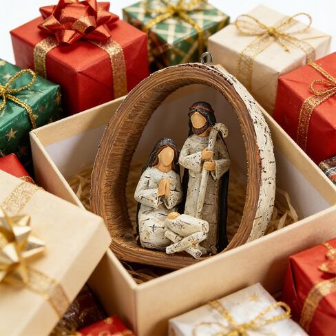 Holy Family Birch Bark Ring Nativity Set Hanging Christmas Decorations with Jute Bow-Nativity Ornaments Xmas Tree/Wreath/Manger Décor Christian Baptism Gift by UGKIamous in Kuwait