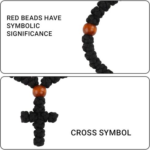 2 Pcs Orthodox Prayer Rope Bracelets for Handmade 33 Knot, Christian Greek Knot Beads Bracelet with Cross Pendant, Blessing Spiritual Gifts for Men & Women, Car Hanging Charm (Black) in Saudi Arabia