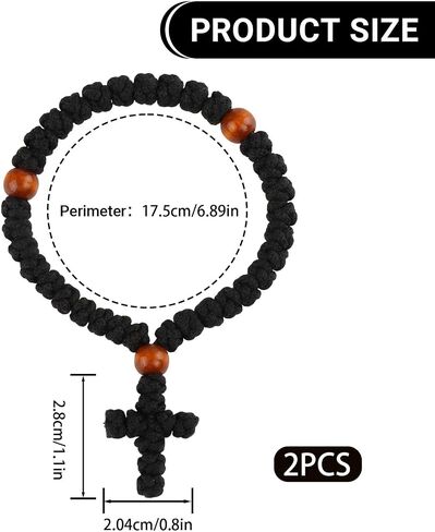2 Pcs Orthodox Prayer Rope Bracelets for Handmade 33 Knot, Christian Greek Knot Beads Bracelet with Cross Pendant, Blessing Spiritual Gifts for Men & Women, Car Hanging Charm (Black) in Saudi Arabia