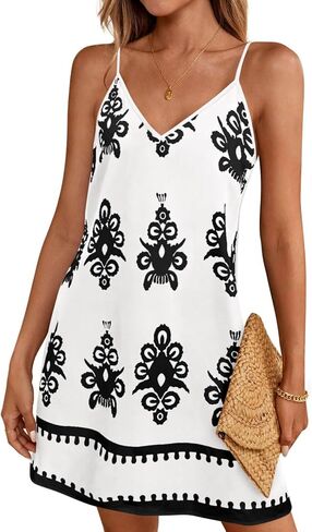 NALANISA Women's Spaghetti Strap Summer Dresses 2026 Casual V Neck Sleeveless Floral Mini Dress Beach Vacation Cruise Outfits in Saudi Arabia