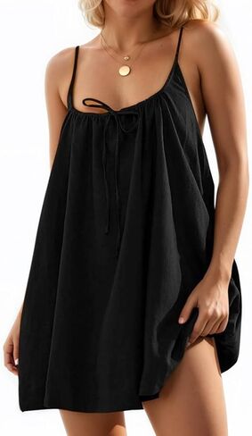 NEEP Boho Dresses for Women 2026 Mini Linen Cover Up Sundresses Summer Spaghetti Strap Sleeveless Dress with Pockets in Saudi Arabia
