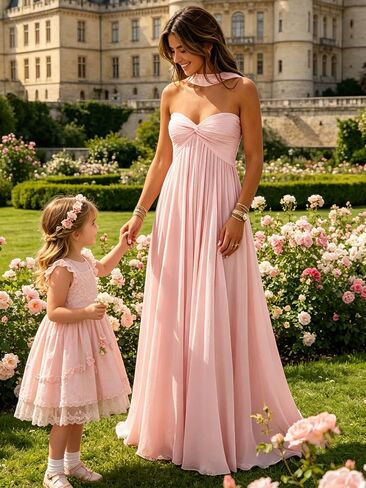 Elegant Strapless Bridesmaid Dresses with Scarf Empire Waist A-Line Formal Prom Dress in Kuwait