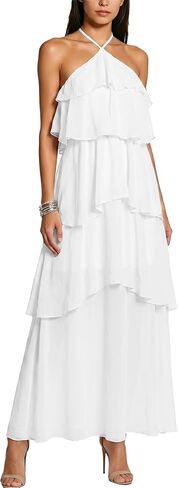 Summer Wedding Guest Dress for Women 2026 Halter Bridesmaid Dress Formal Evening Tiered Chiffon Maxi Dresses in Kuwait