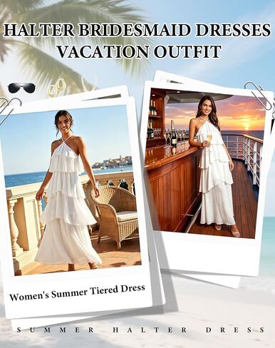Summer Wedding Guest Dress for Women 2026 Halter Bridesmaid Dress Formal Evening Tiered Chiffon Maxi Dresses in Kuwait