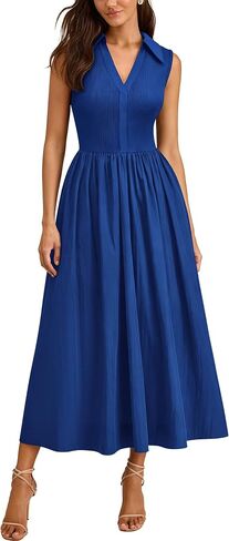 Miusol Women's Summer Casual Midi Dress 2026 V Neck Sleeveless Ruched A Line Cocktail Holiday Party Dress with Pockets in Kuwait