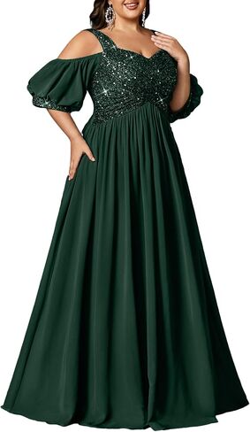 Women's Elegant Plus Size Sequin Wedding Guest Formal Maxi Dresses Off Shoulder Bridesmaid Party Cocktail Prom Gown in Saudi Arabia