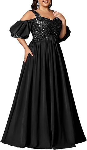 Women's Elegant Plus Size Sequin Wedding Guest Formal Maxi Dresses Off Shoulder Bridesmaid Party Cocktail Prom Gown in Saudi Arabia