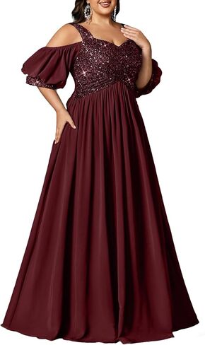 Women's Elegant Plus Size Sequin Wedding Guest Formal Maxi Dresses Off Shoulder Bridesmaid Party Cocktail Prom Gown in Saudi Arabia