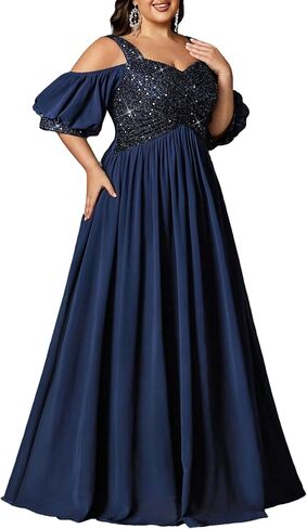 Women's Elegant Plus Size Sequin Wedding Guest Formal Maxi Dresses Off Shoulder Bridesmaid Party Cocktail Prom Gown in Saudi Arabia