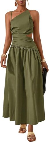 Milumia Women's Cut Out Tie Backless Maxi Dress Asymmetrical Neck Ruffle A Line Dresses in Kuwait