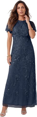 Roaman's Women's Plus Size Beaded Capelet Maxi Gown – Glam Evening Dress in Saudi Arabia