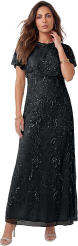 Roaman's Women's Plus Size Beaded Capelet Maxi Gown – Glam Evening Dress in Saudi Arabia