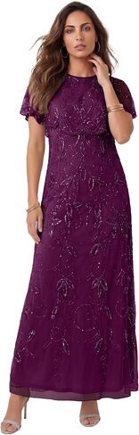 Roaman's Women's Plus Size Beaded Capelet Maxi Gown – Glam Evening Dress in Saudi Arabia