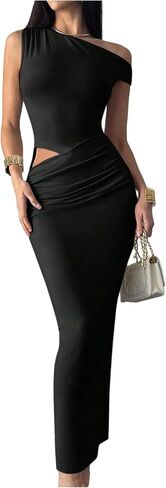 Verdusa Women's Cut Out Off The Shoulder Dresses Elegant Ruched Slimming Maxi Dress Date Night Outfits in Kuwait