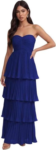 Tiered Pleated Bridesmaid Dresses for Women Strapless Long Chiffon Formal Evening Gowns 2026 with Ruffles in Kuwait