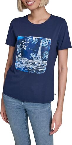 Karl Lagerfeld Women's Short Sleeve Crew Neck Paris Logo T-Shirt in Kuwait