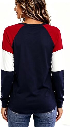 Roshop 4th of July Patriotic Women's Long Sleeve Glittering American Flag Star Stripes Tops in Saudi Arabia