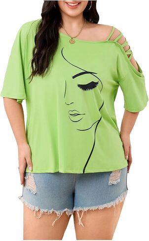 WDIRARA Women's Plus Size Tie Dye Off Shoulder Tops Short Sleeve T Shirt in Kuwait