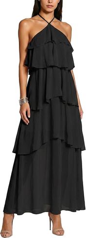 Summer Wedding Guest Dress for Women 2026 Halter Bridesmaid Dress Formal Evening Tiered Chiffon Maxi Dresses in Kuwait