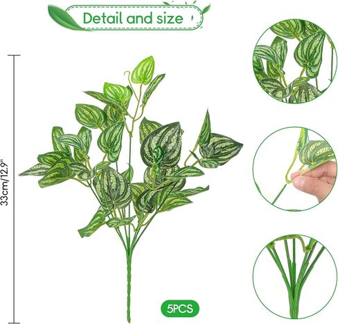 5Pcs Watermelon Peperomia Artificial Plant 12.9" Plastic Plants Fake Green Bushes Greenery Décor for Wedding Indoor Outdoor Home Garden Verandah Office Table Centerpieces Arrangements Decoration in Saudi Arabia