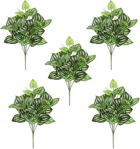 5Pcs Watermelon Peperomia Artificial Plant 12.9" Plastic Plants Fake Green Bushes Greenery Décor for Wedding Indoor Outdoor Home Garden Verandah Office Table Centerpieces Arrangements Decoration in Saudi Arabia