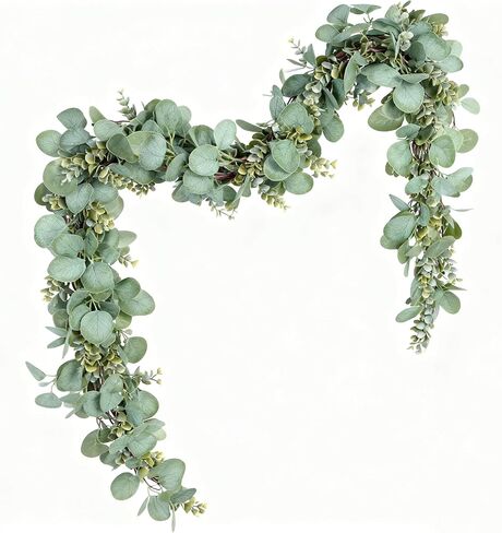 Artificial Eucalyptus Garland Greenery - 6.56FT Realistic Green Leaf Garland for Mantle, Table Decor, Wedding, Home Decoration Hanging Vines in Saudi Arabia