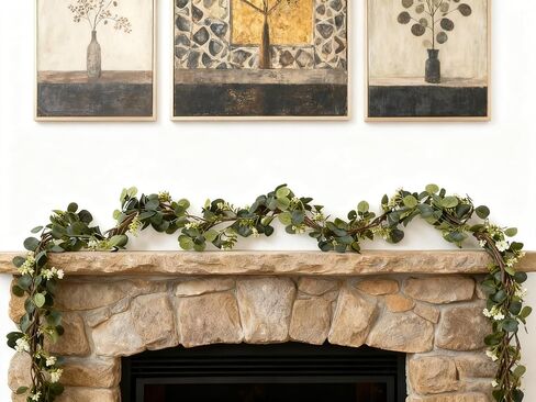 Artificial Eucalyptus Garland Greenery - 6.56FT Realistic Green Leaf Garland for Mantle, Table Decor, Wedding, Home Decoration Hanging Vines in Saudi Arabia