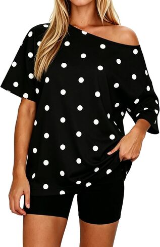 MSBESYOR Women Off The Shoulder Camo T Shirt Camouflage Print Short Sleeve Tee Shirt Summer Oversized Boat Neck Shirts Top in Saudi Arabia