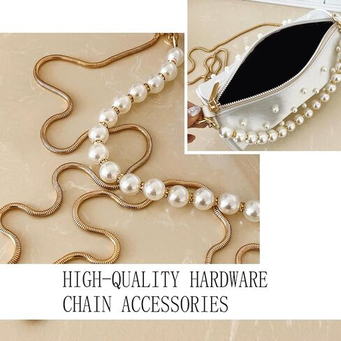 White Purses For Women Trendy Pearl Purse Evening Bag Small Pearl Chain Strap Crossbody Bags Cute Cylinder Bag in Saudi Arabia