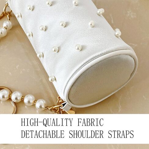 White Purses For Women Trendy Pearl Purse Evening Bag Small Pearl Chain Strap Crossbody Bags Cute Cylinder Bag in Saudi Arabia