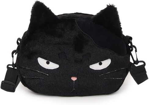 Cute Plush Black Cat Shoulder Bag, Crossbody Bag, Kawaii Animal Purse with Zipper for Women in Saudi Arabia