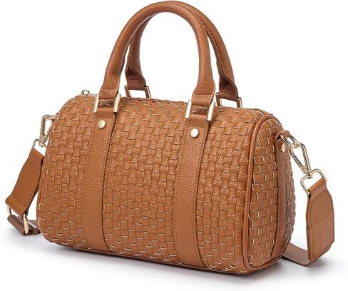 Checkered Woven Crossbody Bags For Women, Vegan leather Top Handbag Barrel Satchel, Travel Sling Purse with Adjustable Strap in Saudi Arabia