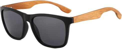 Long Keeper Classic Wood Sunglasses for Men Women Retro Black Sunglasses Wooden Arms Mirrored Sun Glasses UV400 Dark Shades in Kuwait
