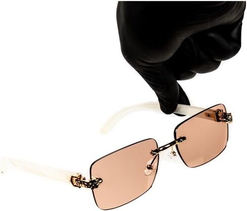 Luxury Gold Frame Unisex Rectangular Rimless Pink Tint Lens Retro 90's Stylish Leopard Head Hip Hop Sun Glasses Frameless Square White Arm Buffs Summer Shades Sunglasses For Men And Women in Kuwait