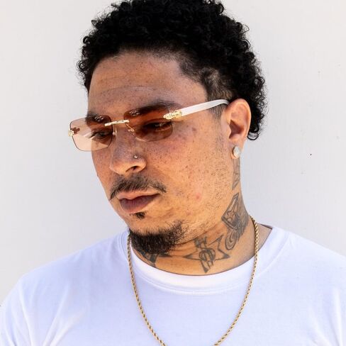 Luxury Gold Frame Unisex Rectangular Rimless Pink Tint Lens Retro 90's Stylish Leopard Head Hip Hop Sun Glasses Frameless Square White Arm Buffs Summer Shades Sunglasses For Men And Women in Kuwait