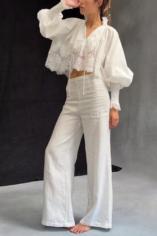 Mare Mare Lace Inset Long-Sleeve Blouse - White in Saudi Arabia