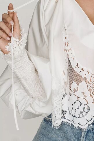Mare Mare Lace Inset Long-Sleeve Blouse - White in Saudi Arabia
