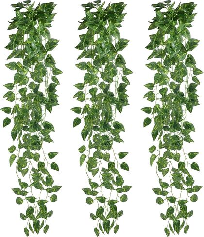 3 Pcs Fake Hanging Plants Vines Artificial Pothos Faux Ivy Greenery Ideal for Wall Shelf Home Bedroom Living Room Office Patio Garden Indoor Outdoor Decor in Kuwait