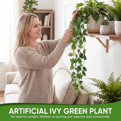 3 Pcs Fake Hanging Plants Vines Artificial Pothos Faux Ivy Greenery Ideal for Wall Shelf Home Bedroom Living Room Office Patio Garden Indoor Outdoor Decor in Kuwait