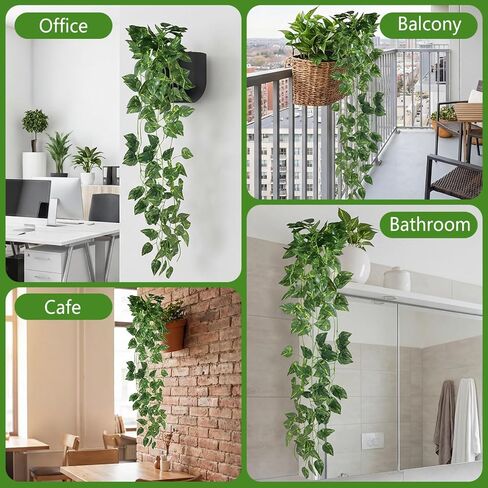 3 Pcs Fake Hanging Plants Vines Artificial Pothos Faux Ivy Greenery Ideal for Wall Shelf Home Bedroom Living Room Office Patio Garden Indoor Outdoor Decor in Kuwait
