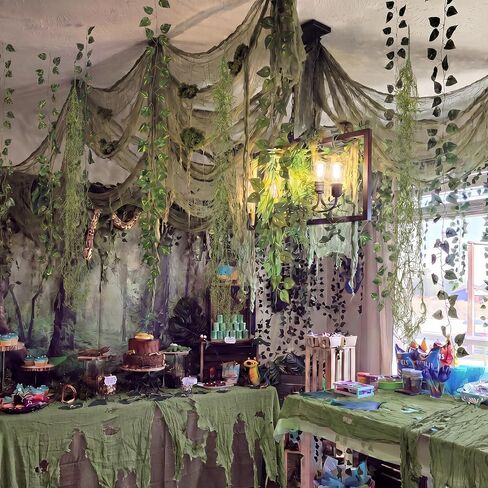 Thiccywoov 17 Pcs Jungle Theme Decorations Set Swamp Decor 36 x 118 Inch Creepy Cloth Artificial Hanging Willow Ivy Leaf Plant and Moss Rainforest Decorations for VBS Woodland Party Classroom DIY in Kuwait