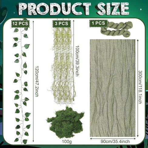 Thiccywoov 17 Pcs Jungle Theme Decorations Set Swamp Decor 36 x 118 Inch Creepy Cloth Artificial Hanging Willow Ivy Leaf Plant and Moss Rainforest Decorations for VBS Woodland Party Classroom DIY in Kuwait