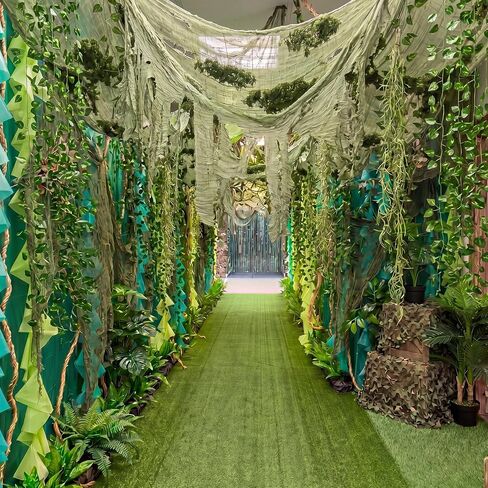 Thiccywoov 17 Pcs Jungle Theme Decorations Set Swamp Decor 36 x 118 Inch Creepy Cloth Artificial Hanging Willow Ivy Leaf Plant and Moss Rainforest Decorations for VBS Woodland Party Classroom DIY in Kuwait